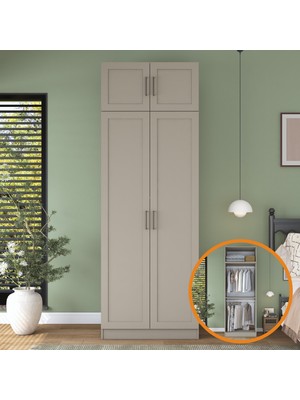Rani Mobilya Rani BA335 Membran Kapaklı Gardırop 2 Kapaklı 2 Raflı 2 Askılı Elbise Dolabı Kumtaşı