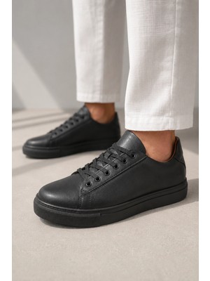 Mevese Austin Bağcıklı Cilt Erkek Günlük Sneaker Ayakkabı - Siyah