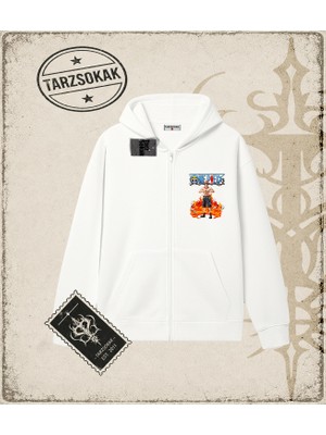 Tarzsokak One Piece Anime Karakterleri  Oversize Unisex Hırka & Çeket Fermuarlı Sweatshirt Beyaz