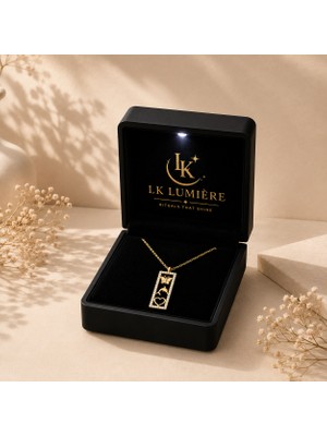 LK Lumiere 925 Ayar Gümüş Kolye Işıklı Özel Kutusunda - Altın Zirkon Taşlı Kelebek, Yunus, Kalp