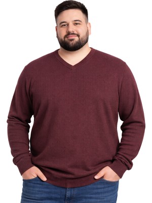 Battal Moda Erkek Büyük Beden Bordo V Yaka Triko Kazak 3xl-4xl-5xl-6xl