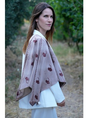 Defne Apollon İpekçilik %100 Ipek Batik Eşarp Kahverengi - Bordo Desenli