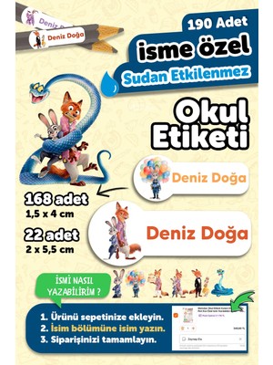 Msticker 190 Adet Kişiye Özel Okul Etiketi Isimli Kalem Defter Suluk Etiket Suya Dayanıklı Etiket Zootopia