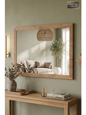 Montesev Antik Ahşap Yatay Dekoratif Ayna Dresuar Boy Koridor Konsol Aynası Banyo Oda Lavabo Wc Mutfak Makyaj Aynası (90X68 Cm)