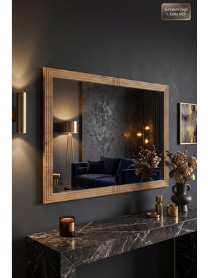 Montesev Antik Ahşap Yatay Dekoratif Ayna Dresuar Boy Koridor Konsol Aynası Banyo Oda Lavabo Wc Mutfak Makyaj Aynası (76X54 Cm)