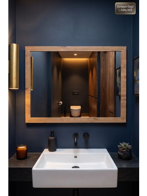 Montesev Antik Ahşap Yatay Dekoratif Ayna Banyo Oda Lavabo Wc Dresuar Koridor Konsol Mutfak Makyaj Boy Aynası (90X68)