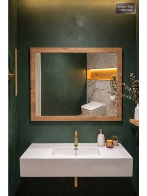 Montesev Antik Ahşap Yatay Dekoratif Ayna Banyo Oda Lavabo Wc Dresuar Koridor Konsol Mutfak Makyaj Boy Aynası (76X54)