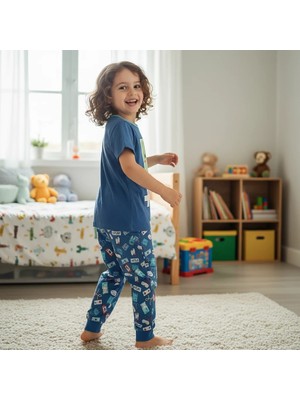 Bonbon Çocuk Baskılı Mavi Renk 2'li Takım CB1066