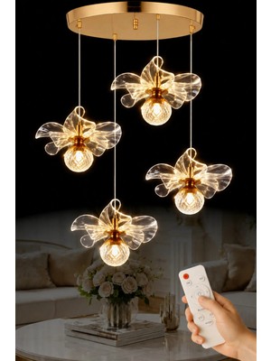 Luna Lighting Kleopatra Model 4 Lü Gold Kaplama 3 Renk Salon Mutfak Oturma Yatak Odası Modern LED Sarkıt Avize