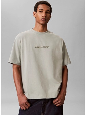 Calvin Klein Taş Erkek Bisiklet Yaka T-Shirt LV040HM228PEZ_SS Rlxd 16S Std Logo