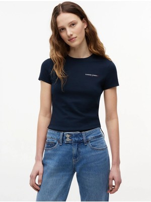 Tommy Jeans Lacivert Kadın Bisilet Yaka Baskılı T-Shirt DW0DW23479C1G