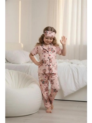 Lillypicca Somon Soft Cute Desenli Bambu Önden Düğmeli Göz Bantlı Kısa Kol Pijama Takımı 8021