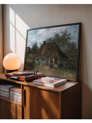 Pegziz Çiftlik Evi Tablosu | Çerçeveli Kırsal Yaşam ve Doğa Manzarası Sanat Poster Duvar Dekoru