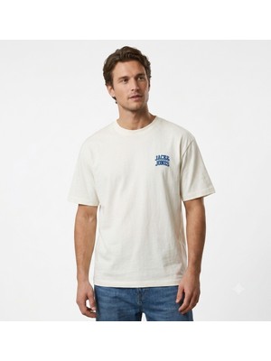Jack & Jones Erkek Bisiklet Yaka Gögüs Baskili Tisört - Noge