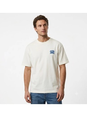 Jack & Jones Erkek Bisiklet Yaka Gögüs Baskili Tisört - Noge