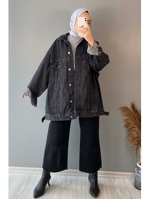 Lamelif Çift Cepli Oversize Ceket Siyah