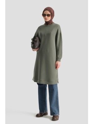Armine Modal Karışımlı Basic Tunik Haki