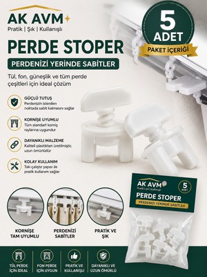 Ak Avm Perde Stoper Korniş Kilidi Korniş Rayı Sabitleyici Perde Durdurucu Plastik 5 Adet