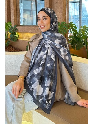 Lamelif Batik Çiçek Desen Bambu Şal Antrasit