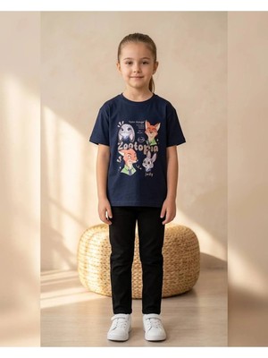 Lily Co Lacivert Zootopia Karakter Baskılı Pamuklu Unisex Çocuk Tişörtü