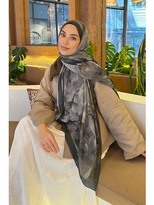 Lamelif Gül Desen Bambu Şal Haki