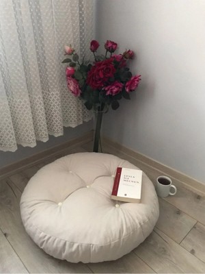 Beyzima Krem Yuvarlak Mini Yer Minder Yer Puf 60X60 cm