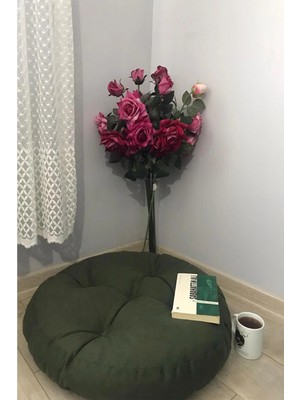 Beyzima Haki Rengi Yuvarlak Mini Yer Pufu, Yer Minderi