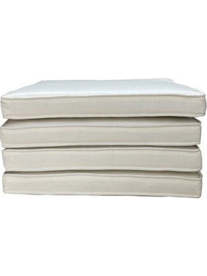 Beyzima Koton Krem Fitilli 53X46 cm Sandalye Ölçüsüne Uygundur. 4 Parça Sandalye Koltuk Minder Seti