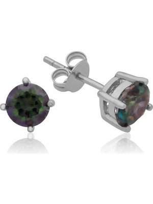 Inure Jewelry Gümüş 6 mm Mistik Topaz Çivili Küpe