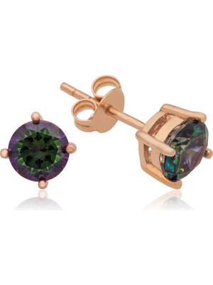 Inure Jewelry Gümüş Rose 6 mm Mistik Topaz Çivili Küpe