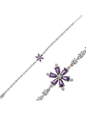 Inure Jewelry Gümüş Mor Lotus Çiçeği Kadın Bileklik