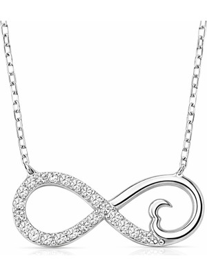 Inure Jewelry Gümüş Kalpli Sonsuzluk Bayan Kolye
