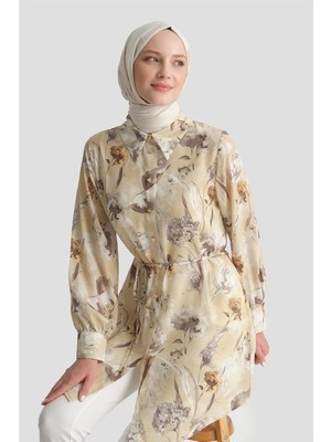 Armine Çiçek Desenli Tunik Açık Sarı