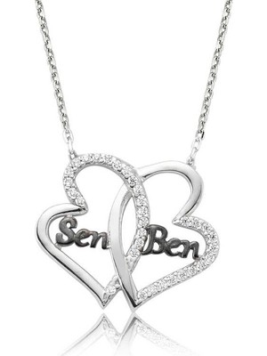Inure Jewelry Gümüş Kalpli Sen Ben Bayan Kolye