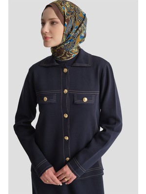 Armine Denim Efektli Ikili Triko Takım Lacivert