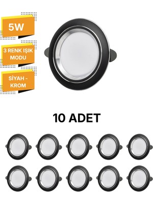 Kendal Elektrik  K2 KDL110 Siyah-Krom Kasa Üç Fonksiyonlu Spot 5W -10’lu Paket