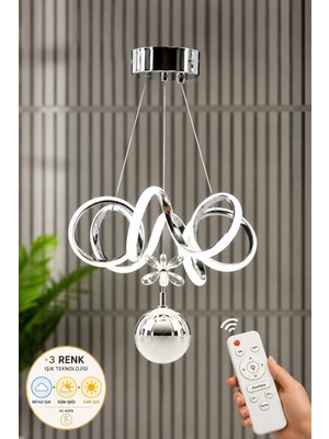 Luna Lighting Elda Krom Kaplama 3 Renk Kumandalı Metal Salon Mutfak Oturma Yatak Odası Modern LED Sarkıt Avize