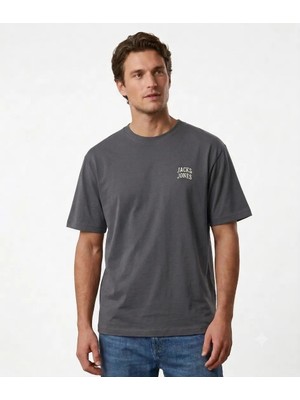 Jack & Jones Erkek Bisiklet Yaka Gögüs Baskili Tisört - Noge