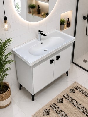 Turkuaz Lavabolu 100 cm Banyo Dolabı Mdf