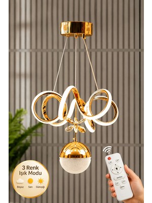 Luna Lighting Elda Gold Kaplama 3 Renk Kumandalı Metal Salon Mutfak Oturma Yatak Odası Modern LED Sarkıt Avize