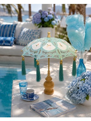 Missidea Vintage Aqua Bohem Ledsiz Dekoratif Şemsiye