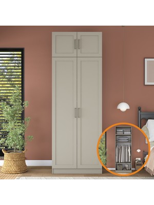 Rani Mobilya Rani BA337 Membran Kapaklı Gardırop 2 Kapaklı 3 Raflı Askılı Elbise Dolabı Kumtaşı