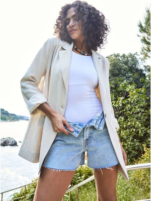 Minaaise Natur Keten Astarlı Blazer Ceket 27112