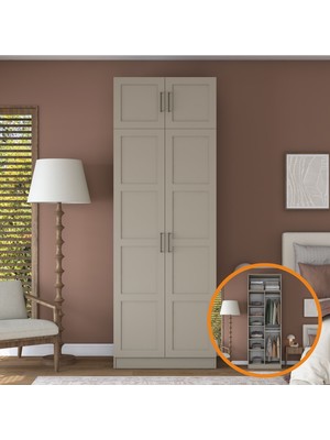 Rani Mobilya Rani BA329 Membran Kapaklı Gardırop 2 Kapaklı 6 Raflı 2 Askılı Elbise Dolabı Kumtaşı