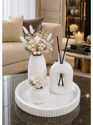 Masalsı Concept Dekoratif Tepsi Seti Vazolu Çubuk ve Oda Kokulu Modern Salon Orta Sehpa Dresuar Dekoru Çiçekler Yok