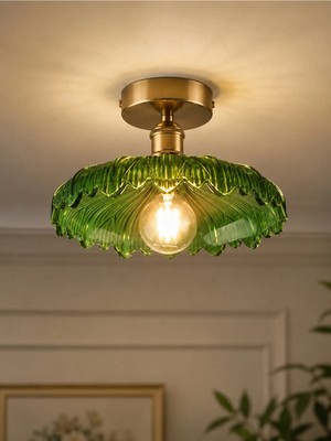 Luna Lighting Roma Model Yeşil Cam Klasik Salon Balkon Mutfak Oturma Odası Plafonyer Tekli Avize