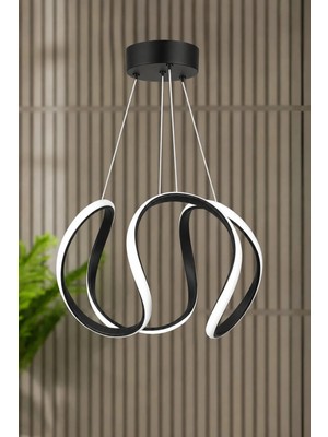 Luna Lighting Deluxe Model Siyah Renk Metal Salon Hol Antre Oturma Yatak Odası Modern LED Sarkıt Avize Beyaz Işık