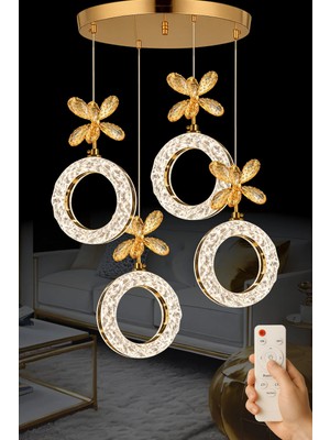 Luna Lighting Medusa Model 4 Lü Gold Kaplama 3 Renk Kumandalı Salon Mutfak Oturma Yatak Odası Modern LED Avize