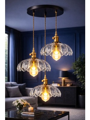 Luna Lighting Petra Model Şeffaf Cam Klasik Oturma Odası Salon Mutfak Antre Sarkıt Tekli Avize