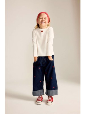 Defacto %100 Pamuk Wide Leg Koyu Mavi Kız Bebek Pantolon I0608A5/NM34